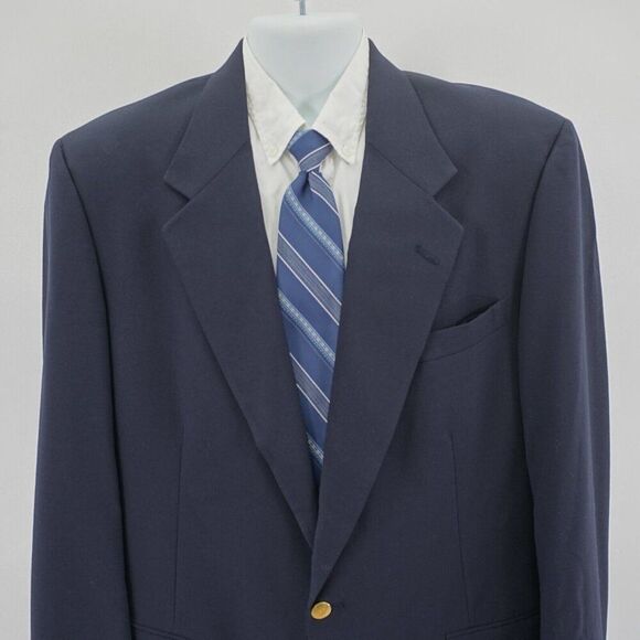Austin Reed Blue Wool‎ 2 Gold Button Blazer 42L Vintage USA Made - Picture 1 of 14